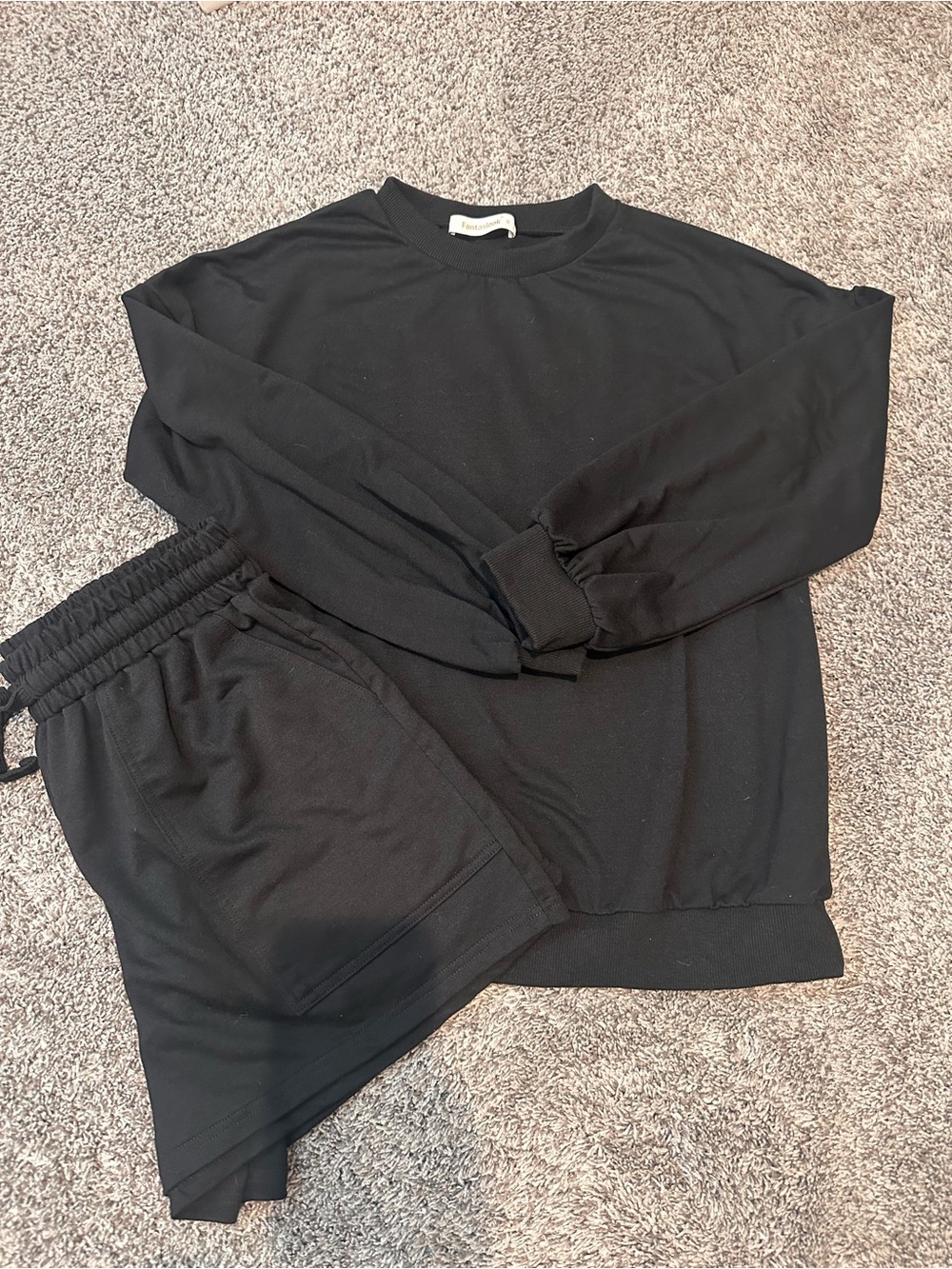 Black Lounge Set - Crewneck Sweatshirt & Shorts